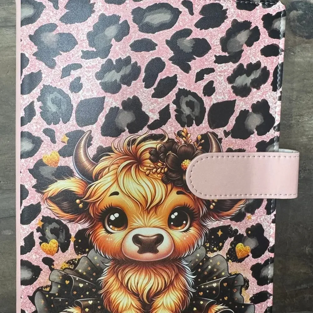Highland Cow A5 Binder with stationery paper & mousepad and canvas tote bag